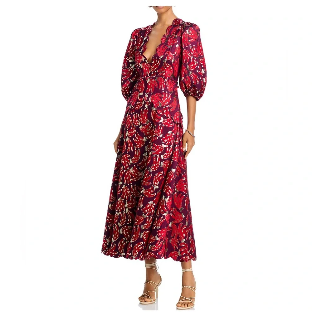 NWT Farm Rio Bossa Banana Metallic Jacquard Maxi Dress - Picture 1 of 10